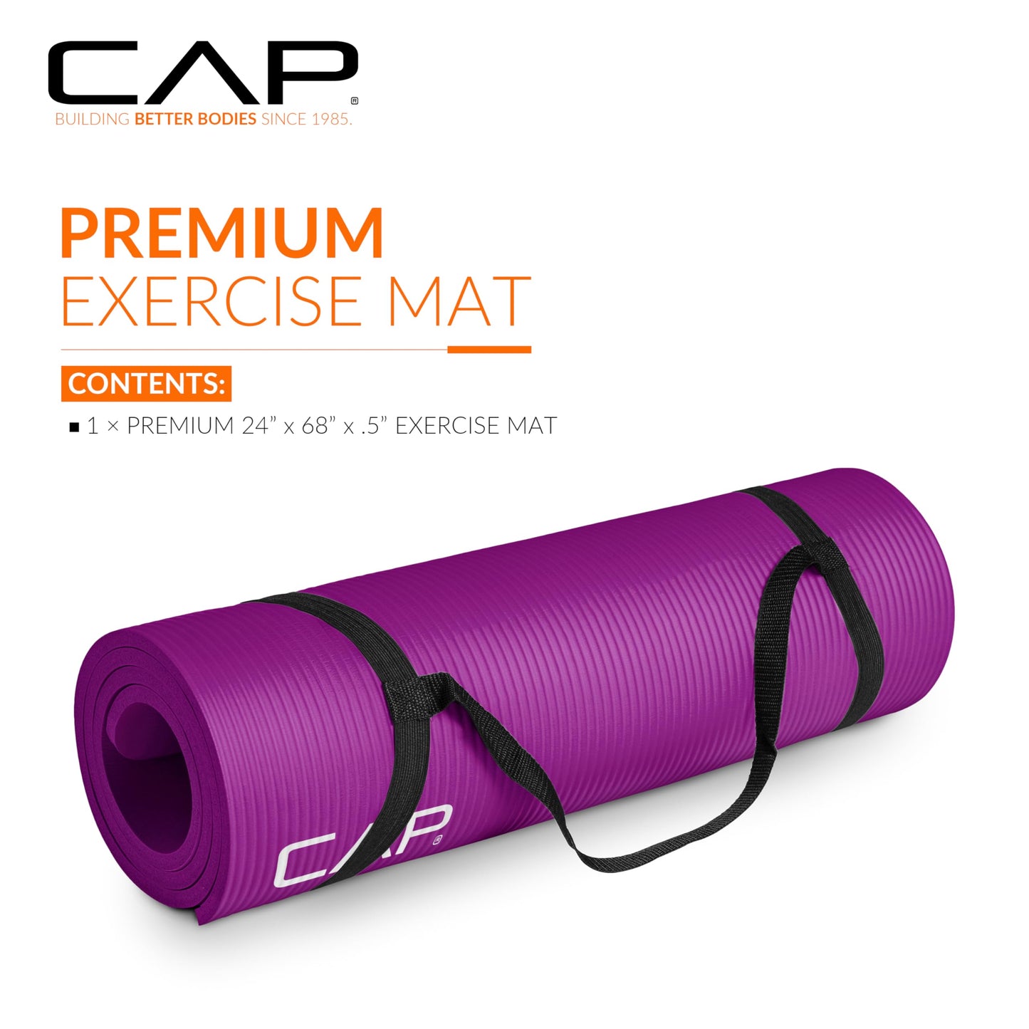 CAP Barbell 1/2-Inch High Density Exercise Yoga Mat with Strap | Multiple Options