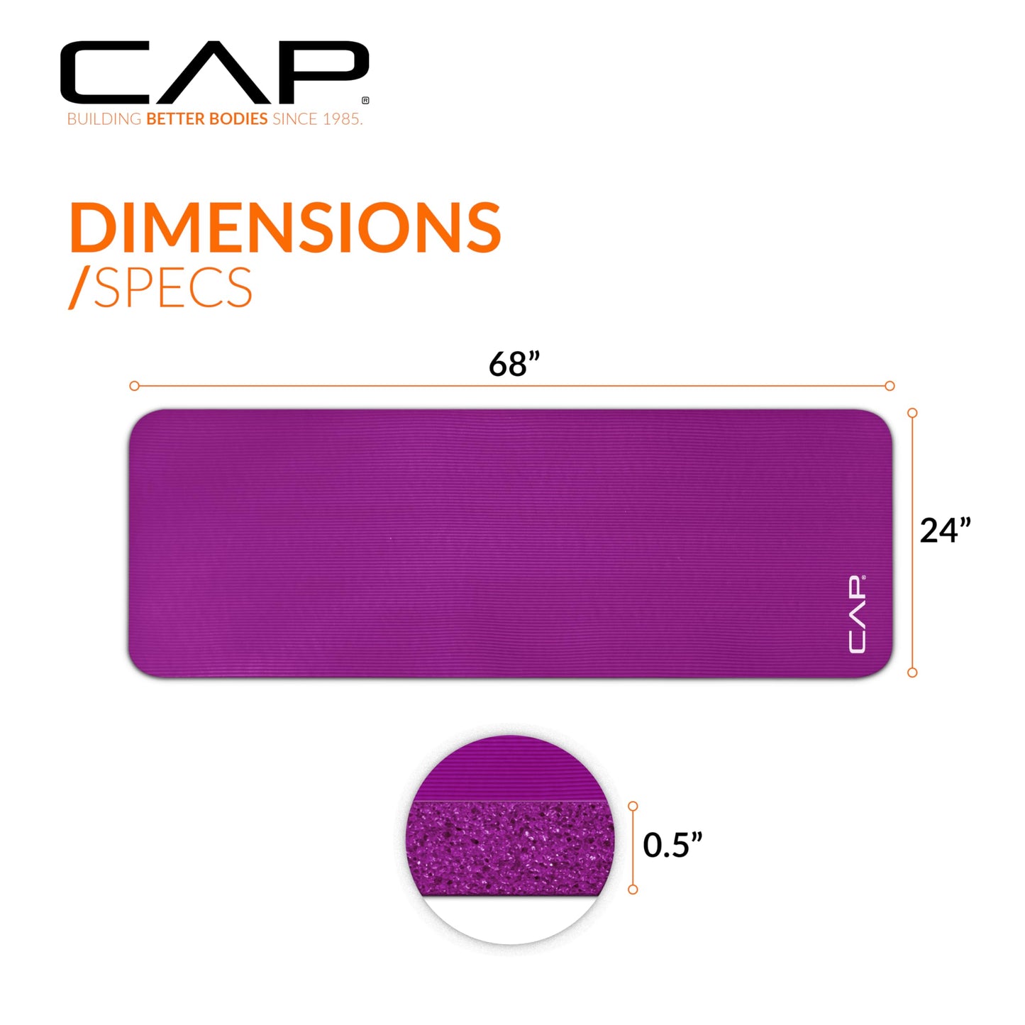 CAP Barbell 1/2-Inch High Density Exercise Yoga Mat with Strap | Multiple Options