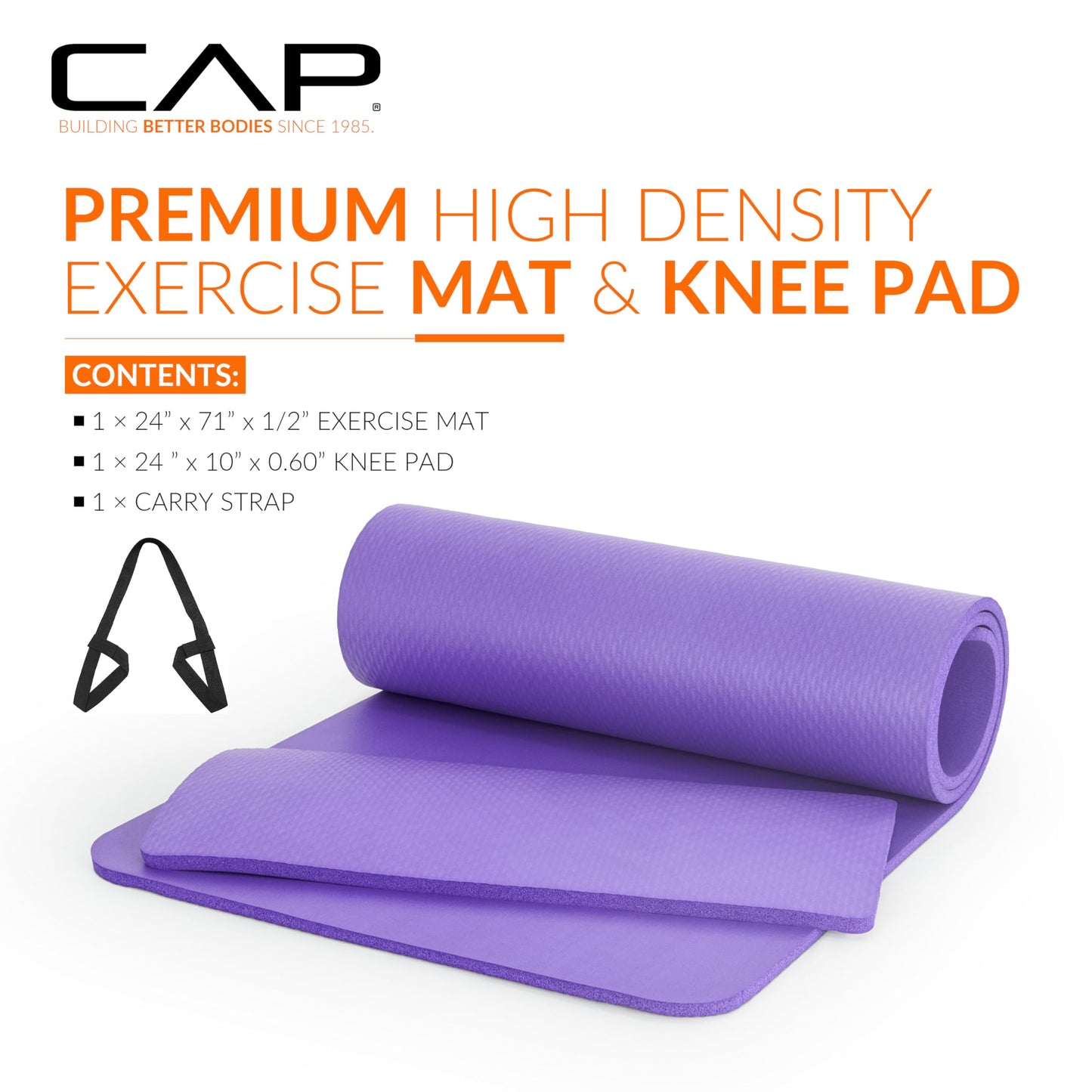 CAP Barbell 1/2-Inch High Density Exercise Yoga Mat with Strap | Multiple Options