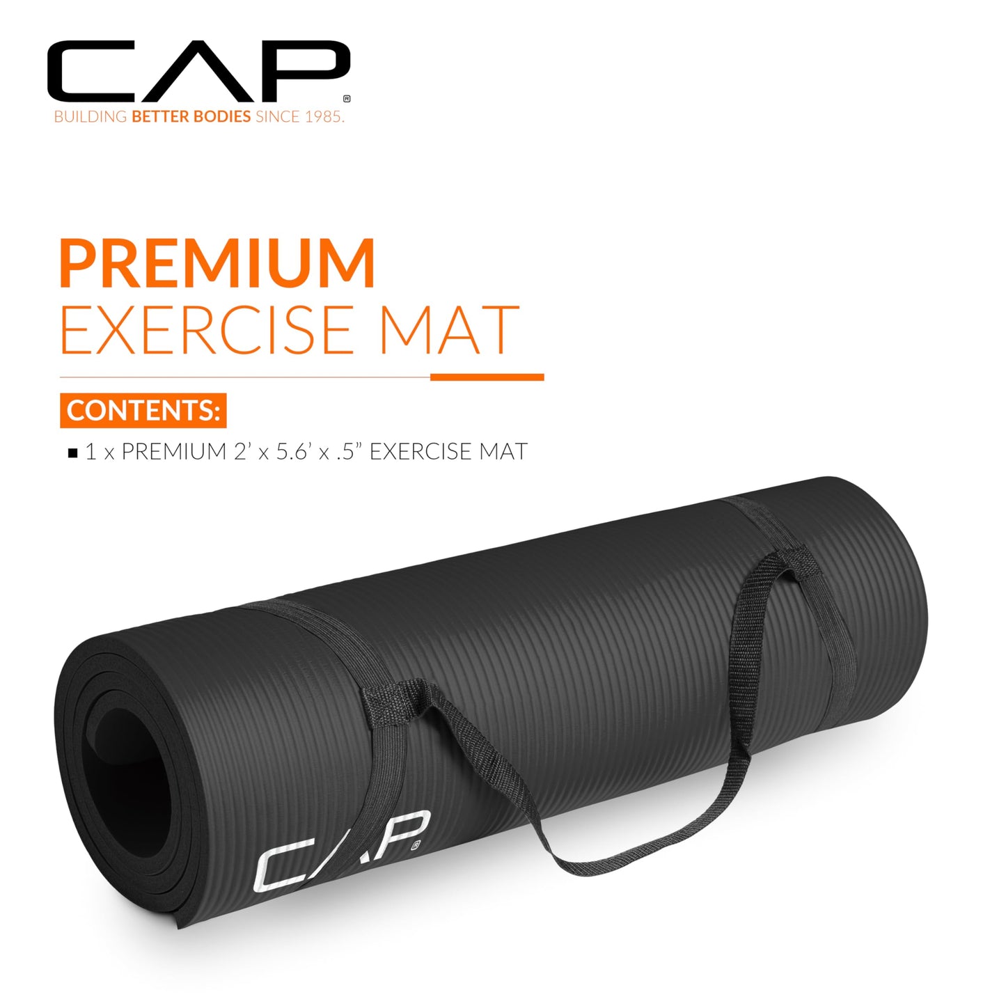 CAP Barbell 1/2-Inch High Density Exercise Yoga Mat with Strap | Multiple Options