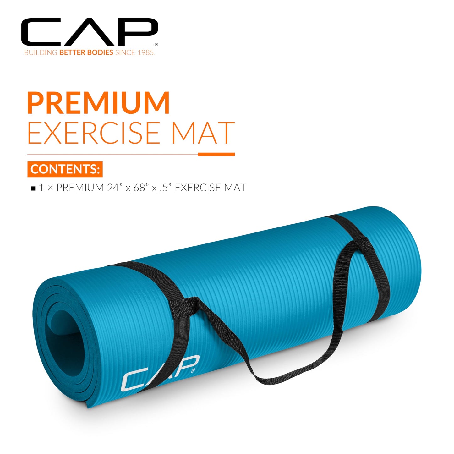 CAP Barbell 1/2-Inch High Density Exercise Yoga Mat with Strap | Multiple Options