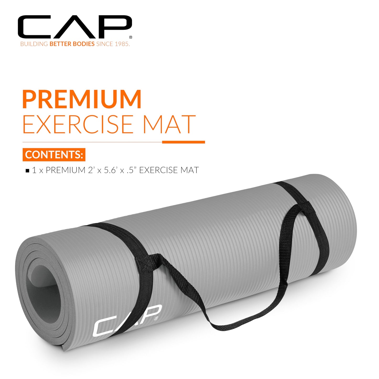 CAP Barbell 1/2-Inch High Density Exercise Yoga Mat with Strap | Multiple Options